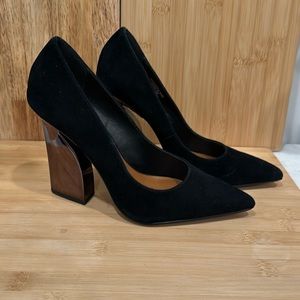 Halston Black Pump with Metallic Heel